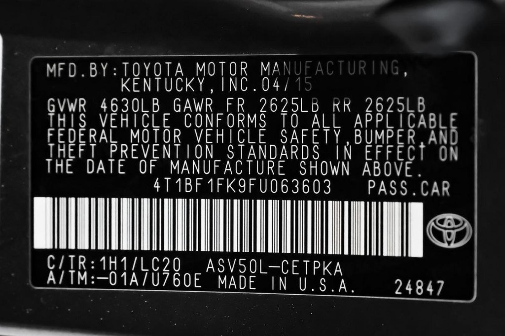 2015 Predawn Gray Mica /Black Toyota Camry XSE (4T1BF1FK9FU) with an 2.5L I4 SMPI DOHC engine, Automatic transmission, located at 15300 Midway Rd., Addison, TX, 75001, (972) 702-0011, 32.958321, -96.838074- Photo#59