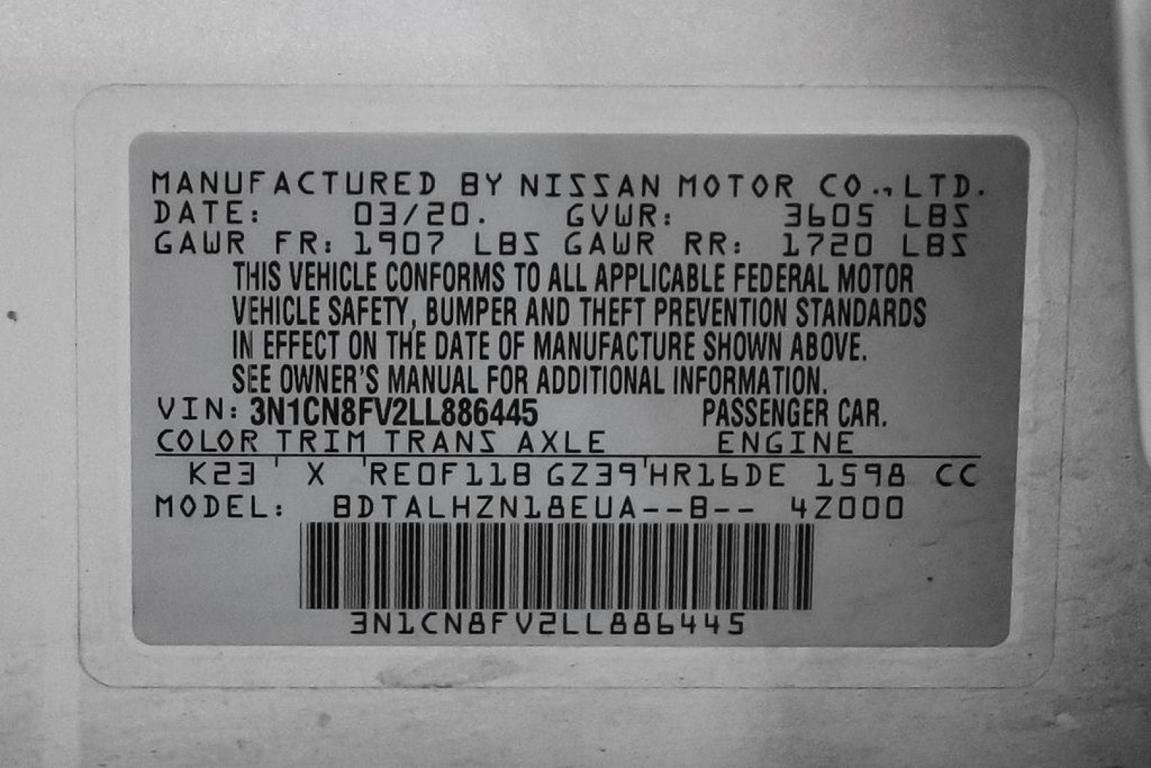 2020 Brilliant Silver Metallic /Sport Interior Nissan Versa 1.6 SR (3N1CN8FV2LL) with an 1.6L 4-Cylinder DOHC 16V engine, CVT transmission, located at 15300 Midway Rd., Addison, TX, 75001, (972) 702-0011, 32.958321, -96.838074- Photo#53