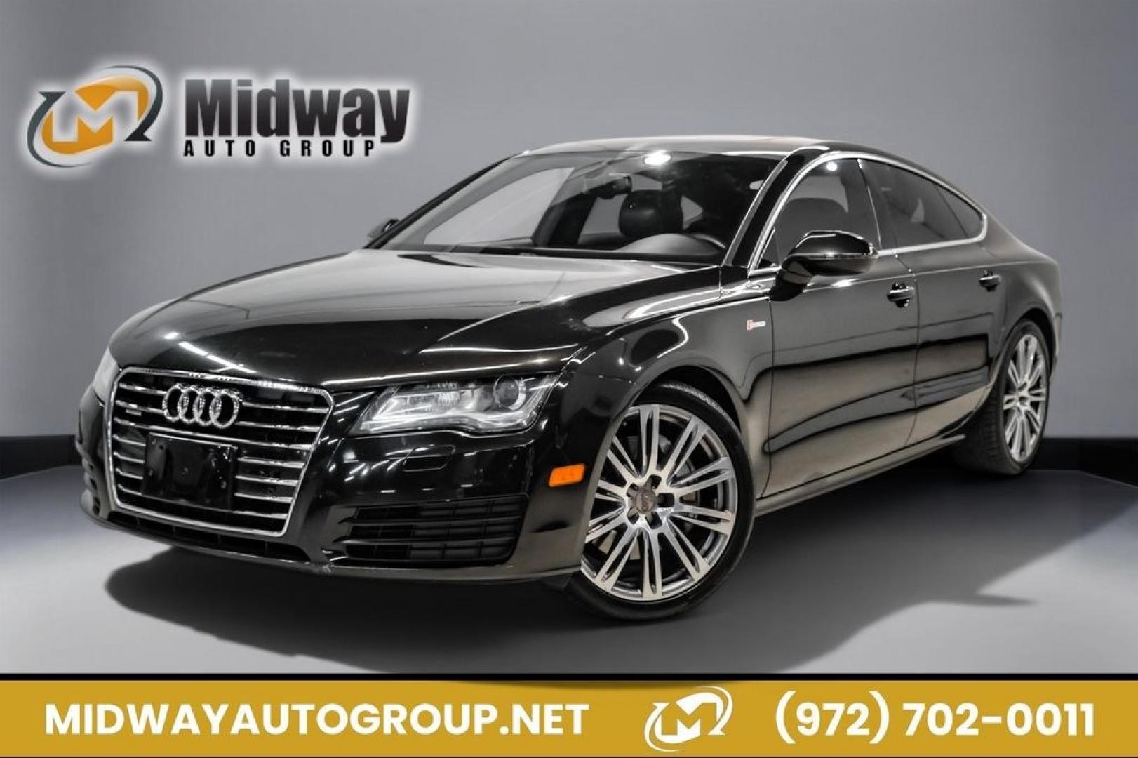 2013 Black Metallic /Black Audi A7 3.0T Premium Plus (WAUYGAFC2DN) with an 3.0L V6 TFSI DOHC Supercharged engine, Automatic transmission, located at 15300 Midway Rd., Addison, TX, 75001, (972) 702-0011, 32.958321, -96.838074 - HOME OF THE NO HAGGLE PRICE - WHOLESALE PRICES TO THE PUBLIC!! A7 3.0T Premium Plus quattro, 4D Hatchback, 3.0L V6 TFSI DOHC Supercharged, 8-Speed Automatic with Tiptronic, quattro, Brilliant Black, Black Leather. Odometer is 2918 miles below market average!Brilliant Black 2013 Audi A7 3.0T Premium- Photo#0