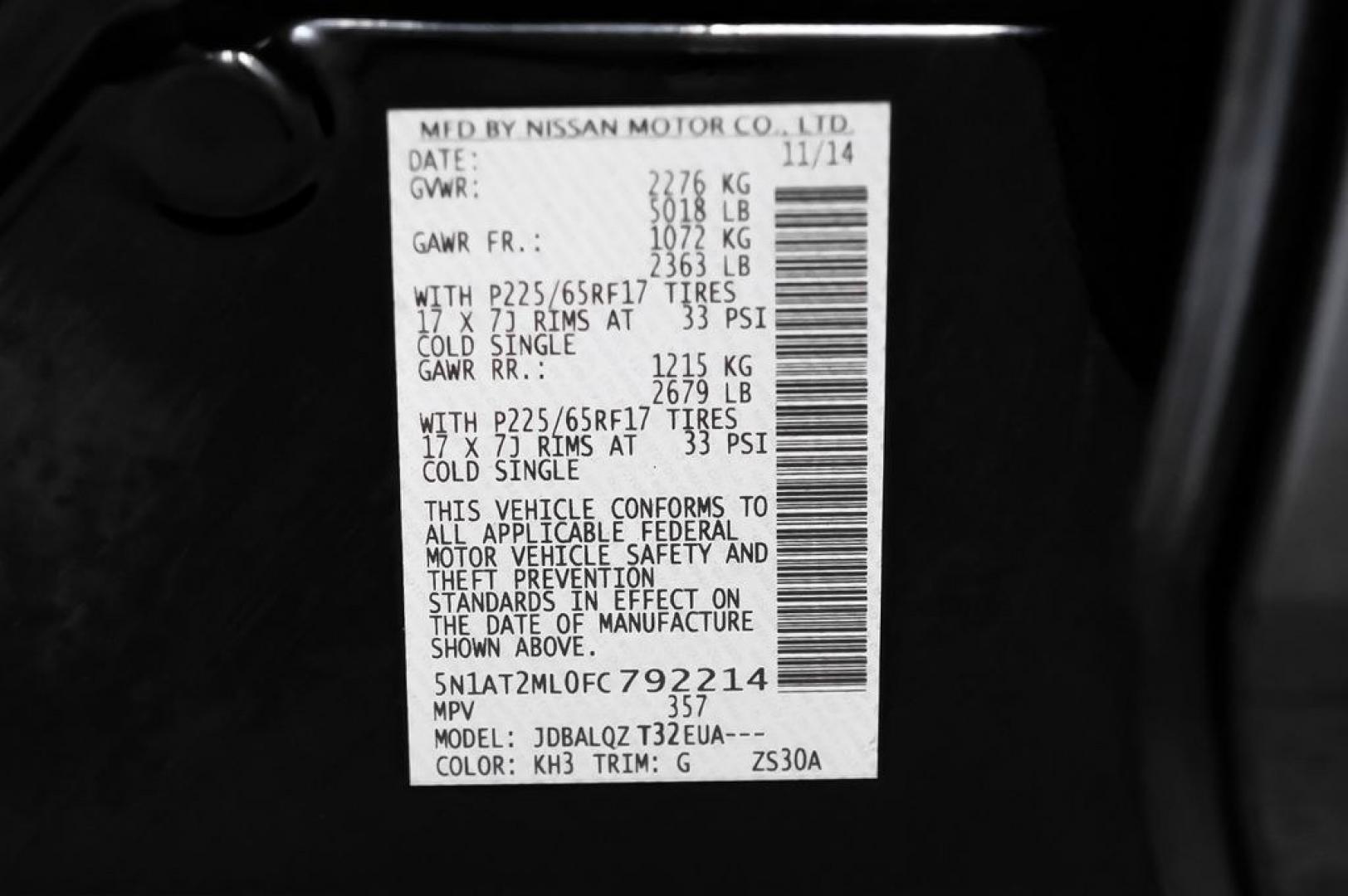 2015 Super Black /Charcoal Nissan Rogue SV (5N1AT2ML0FC) with an 2.5L I4 DOHC 16V engine, CVT transmission, located at 15300 Midway Rd., Addison, TX, 75001, (972) 702-0011, 32.958321, -96.838074- Photo#65
