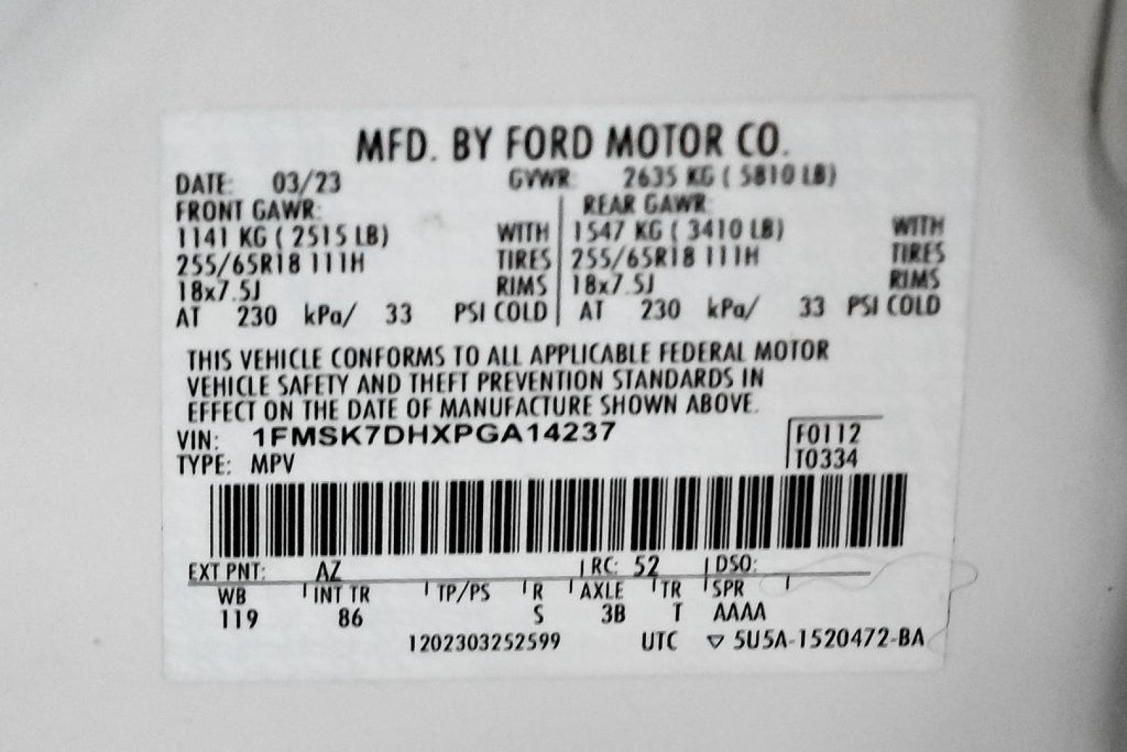 2023 White Metallic /Ebony Ford Explorer XLT (1FMSK7DHXPG) with an 2.3L EcoBoost I-4 engine, Automatic transmission, located at 15300 Midway Rd., Addison, TX, 75001, (972) 702-0011, 32.958321, -96.838074- Photo#60