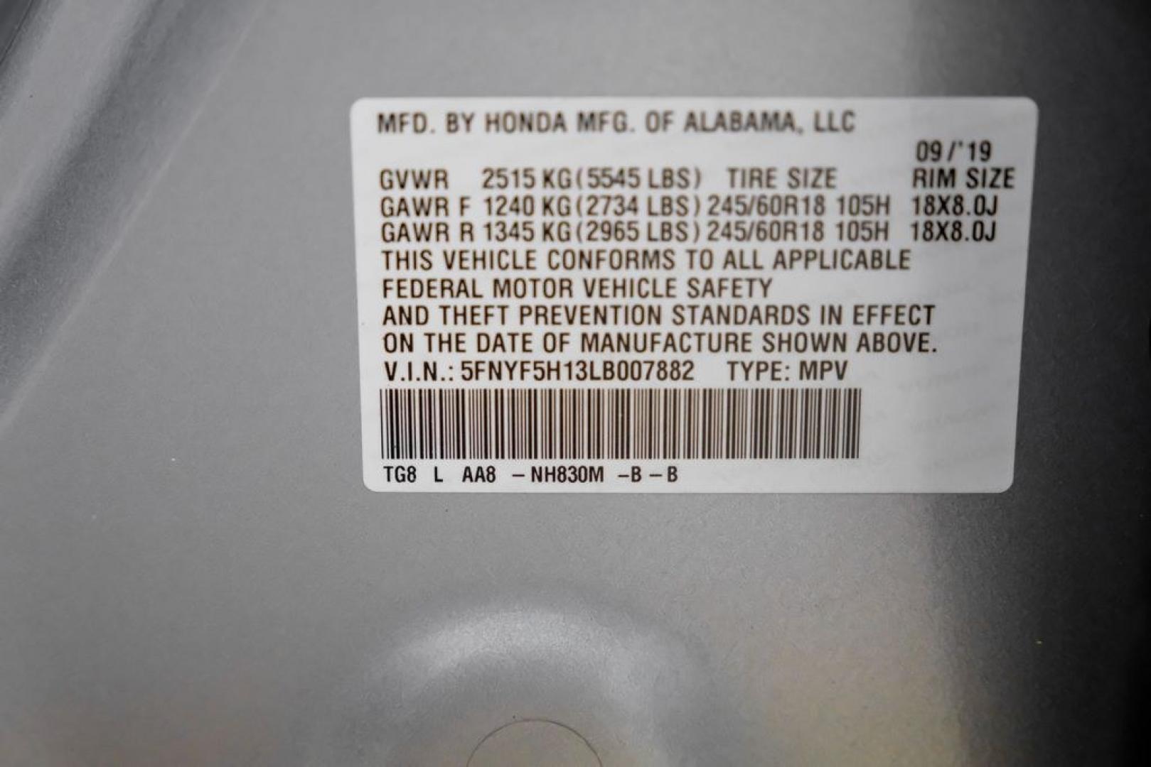 2020 Lunar Silver Metallic /Black Honda Pilot LX (5FNYF5H13LB) with an 3.5L V6 24V SOHC i-VTEC engine, Automatic transmission, located at 15300 Midway Rd., Addison, TX, 75001, (972) 702-0011, 32.958321, -96.838074- Photo#64