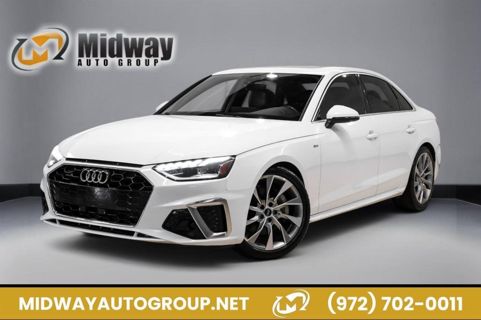 2020 Ibis White /Black Audi A4 45 Premium Plus (WAUENAF48LN) with an 2.0L I4 TFSI DOHC engine, Automatic transmission, located at 15300 Midway Rd., Addison, TX, 75001, (972) 702-0011, 32.958321, -96.838074- Photo#0