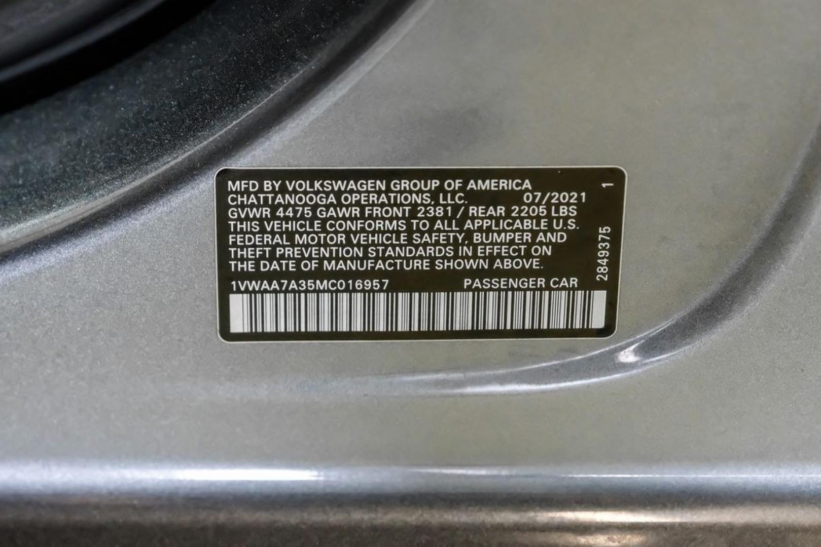 2021 Platinum Gray Metallic /Titan Black Volkswagen Passat 2.0T S (1VWAA7A35MC) with an 2.0L I4 TSI Turbocharged engine, Automatic transmission, located at 15300 Midway Rd., Addison, TX, 75001, (972) 702-0011, 32.958321, -96.838074- Photo#50