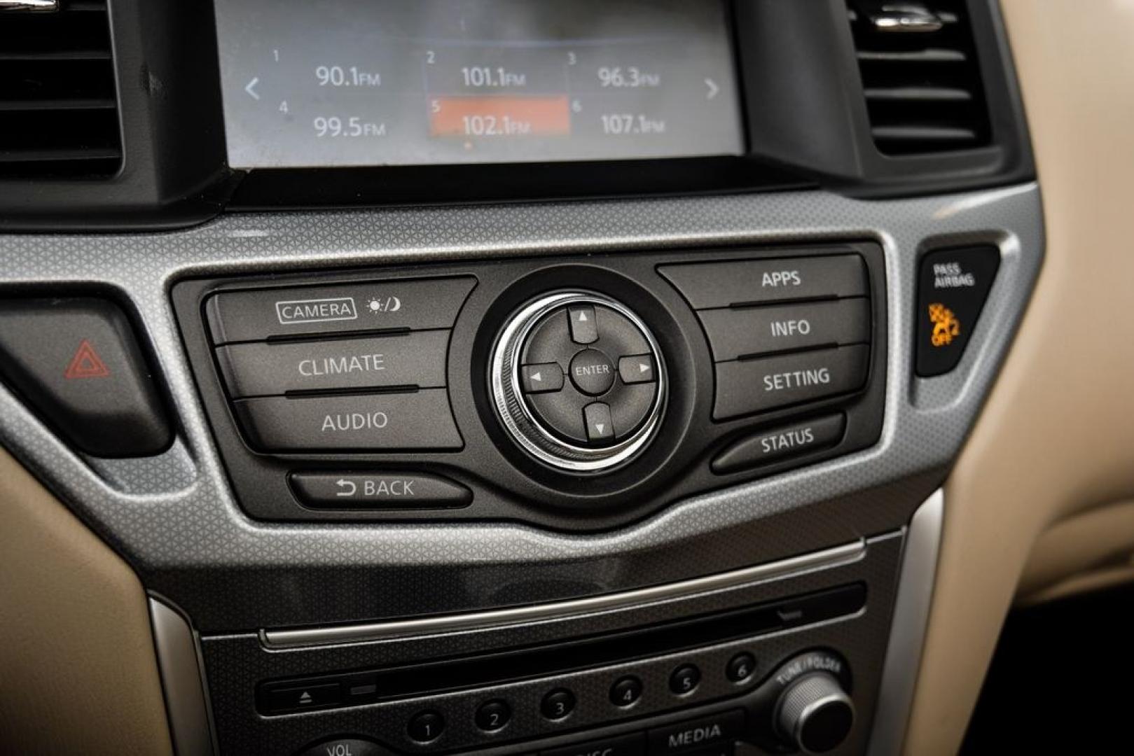 2017 Glacier White /Almond Nissan Pathfinder SL (5N1DR2MN3HC) with an V6 engine, CVT transmission, located at 15300 Midway Rd., Addison, TX, 75001, (972) 702-0011, 32.958321, -96.838074- Photo#28