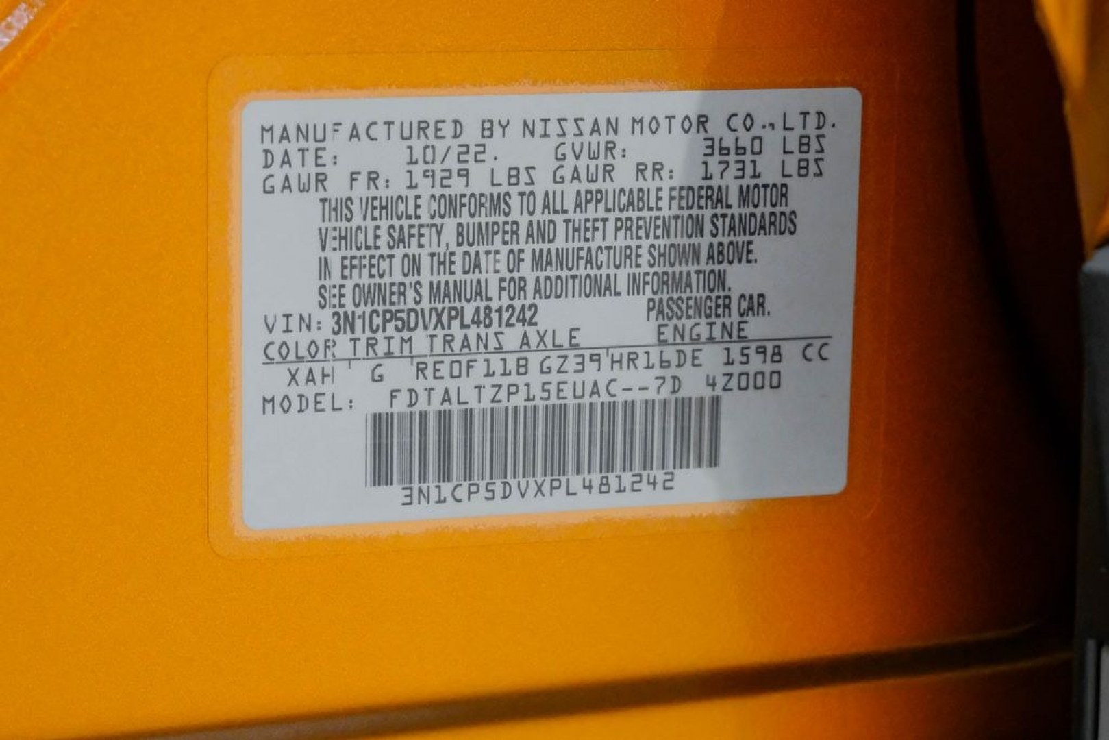 2023 Orange Metallic /Charcoal Nissan Kicks SR (3N1CP5DVXPL) with an 1.6L 4-Cylinder DOHC 16V engine, CVT transmission, located at 15300 Midway Rd., Addison, TX, 75001, (972) 702-0011, 32.958321, -96.838074- Photo#73