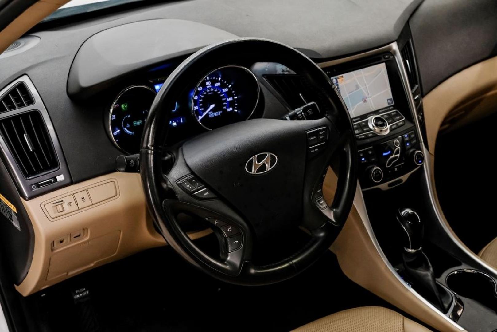 2014 Diamond White Pearl /Camel Hyundai Sonata Hybrid Limited (KMHEC4A41EA) with an 2.4L 4-Cylinder Atkinson-Cycle Hybrid engine, Automatic transmission, located at 15300 Midway Rd., Addison, TX, 75001, (972) 702-0011, 32.958321, -96.838074- Photo#20