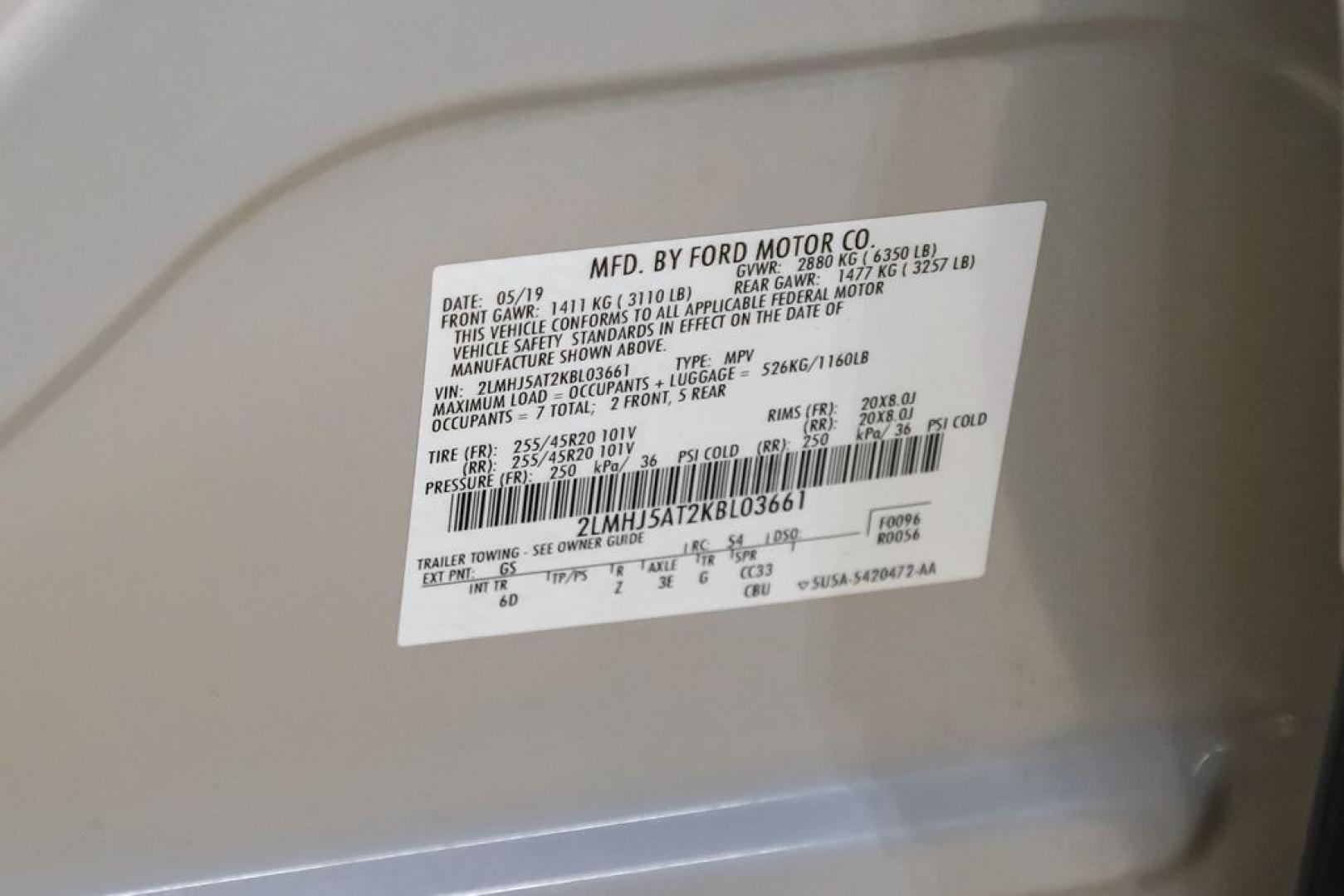 2019 Pearl Metallic /Light Dune Lincoln MKT Standard (2LMHJ5AT2KB) with an V6 engine, Automatic transmission, located at 15300 Midway Rd., Addison, TX, 75001, (972) 702-0011, 32.958321, -96.838074- Photo#61