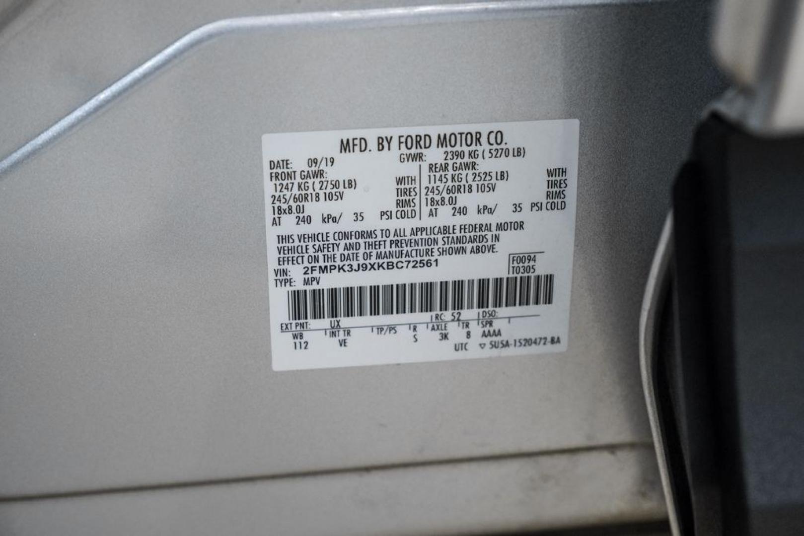 2019 Ingot Silver /Ebony Ford Edge SEL (2FMPK3J9XKB) with an EcoBoost 2.0L I4 GTDi DOHC Turbocharged VCT engine, Automatic transmission, located at 15300 Midway Rd., Addison, TX, 75001, (972) 702-0011, 32.958321, -96.838074- Photo#59