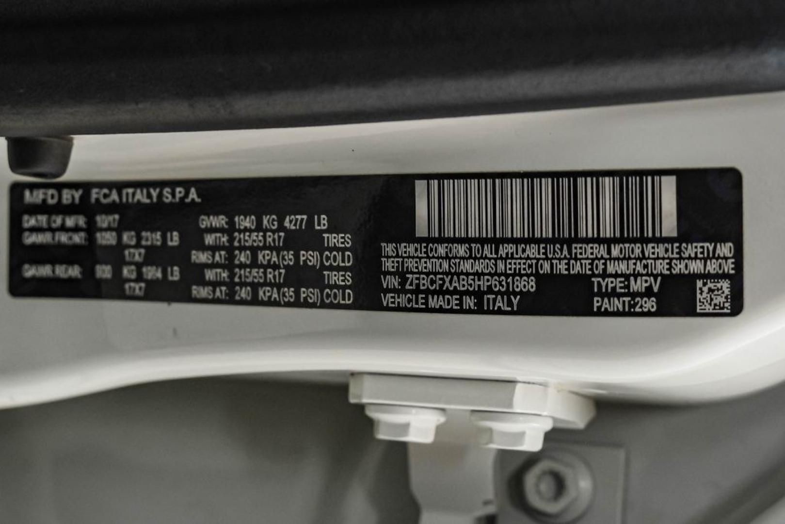 2017 White Clearcoat /Black Fiat 500X Pop (ZFBCFXAB5HP) with an 2.4L I4 MultiAir engine, Automatic transmission, located at 15300 Midway Rd., Addison, TX, 75001, (972) 702-0011, 32.958321, -96.838074- Photo#54