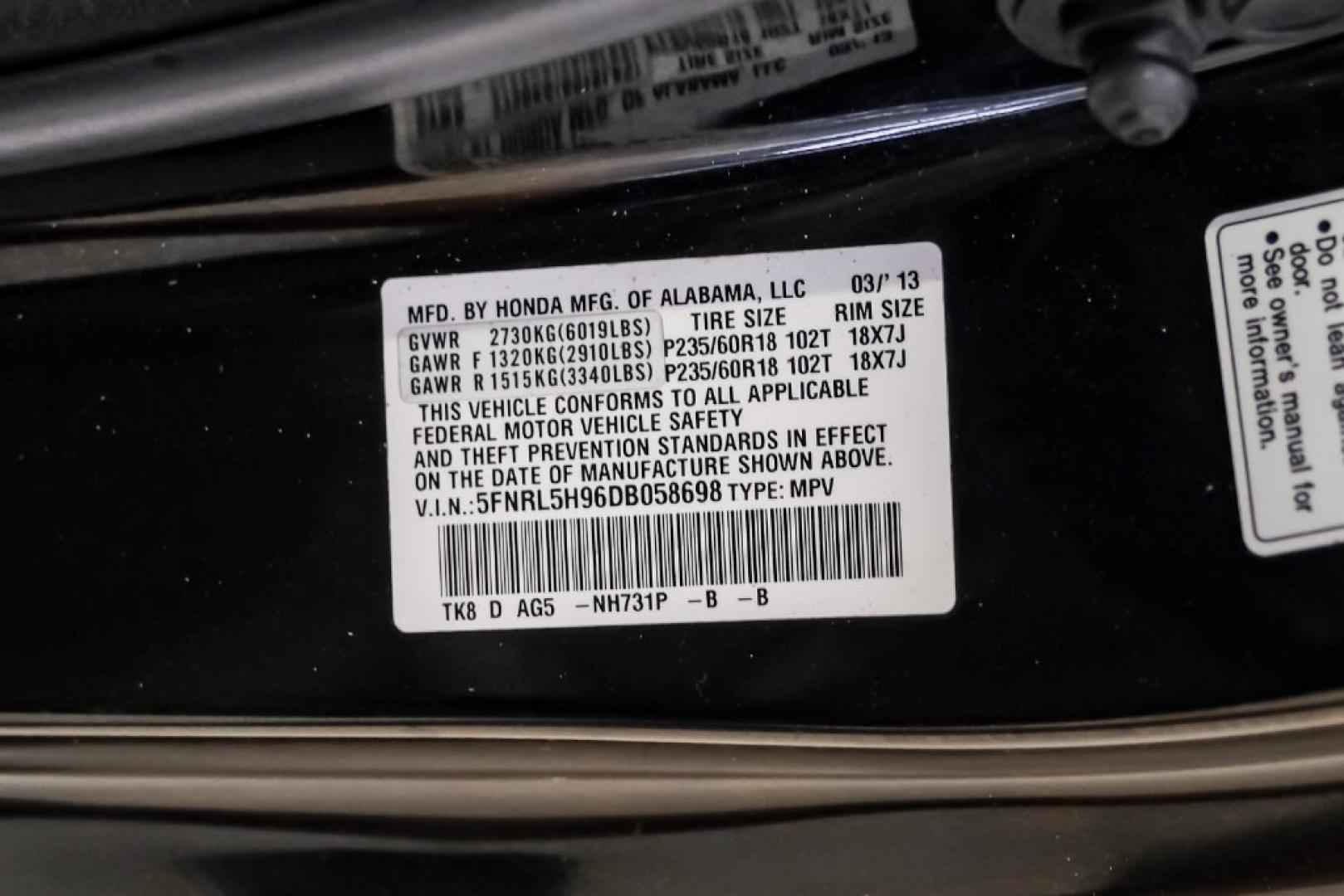 2013 Crystal Black Pearl /Truffle Honda Odyssey Touring Elite (5FNRL5H96DB) with an 3.5L V6 SOHC i-VTEC 24V engine, Automatic transmission, located at 15300 Midway Rd., Addison, TX, 75001, (972) 702-0011, 32.958321, -96.838074- Photo#55