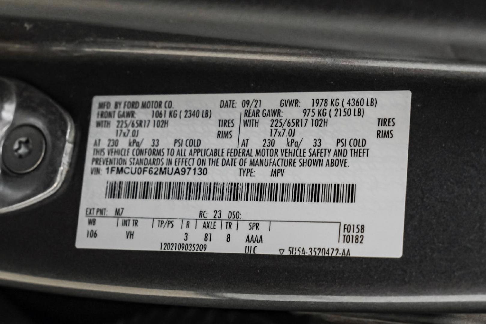 2021 Gray Metallic /Gray Ford Escape S (1FMCU0F62MU) with an 1.5L EcoBoost engine, Automatic transmission, located at 15300 Midway Rd., Addison, TX, 75001, (972) 702-0011, 32.958321, -96.838074- Photo#55