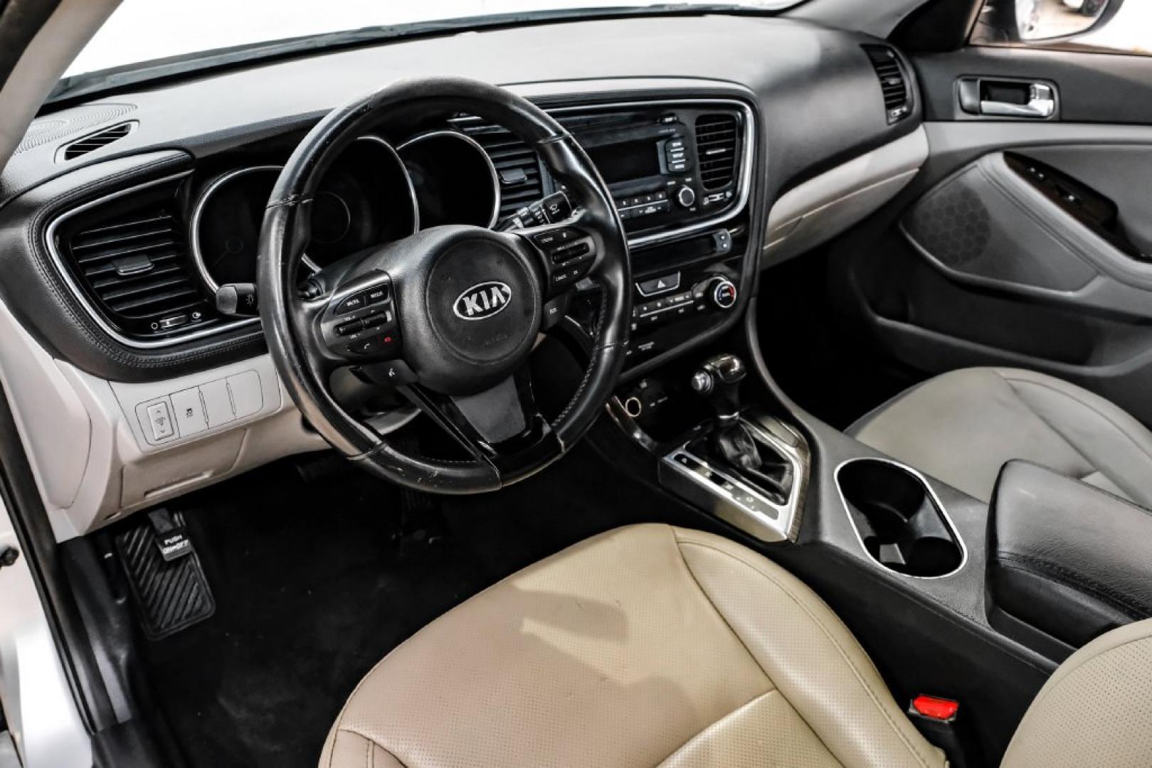 2014 Bright Silver /Gray Kia Optima EX (5XXGN4A77EG) with an 2.4L I4 DGI DOHC engine, Automatic transmission, located at 15300 Midway Rd., Addison, TX, 75001, (972) 702-0011, 32.958321, -96.838074- Photo#2
