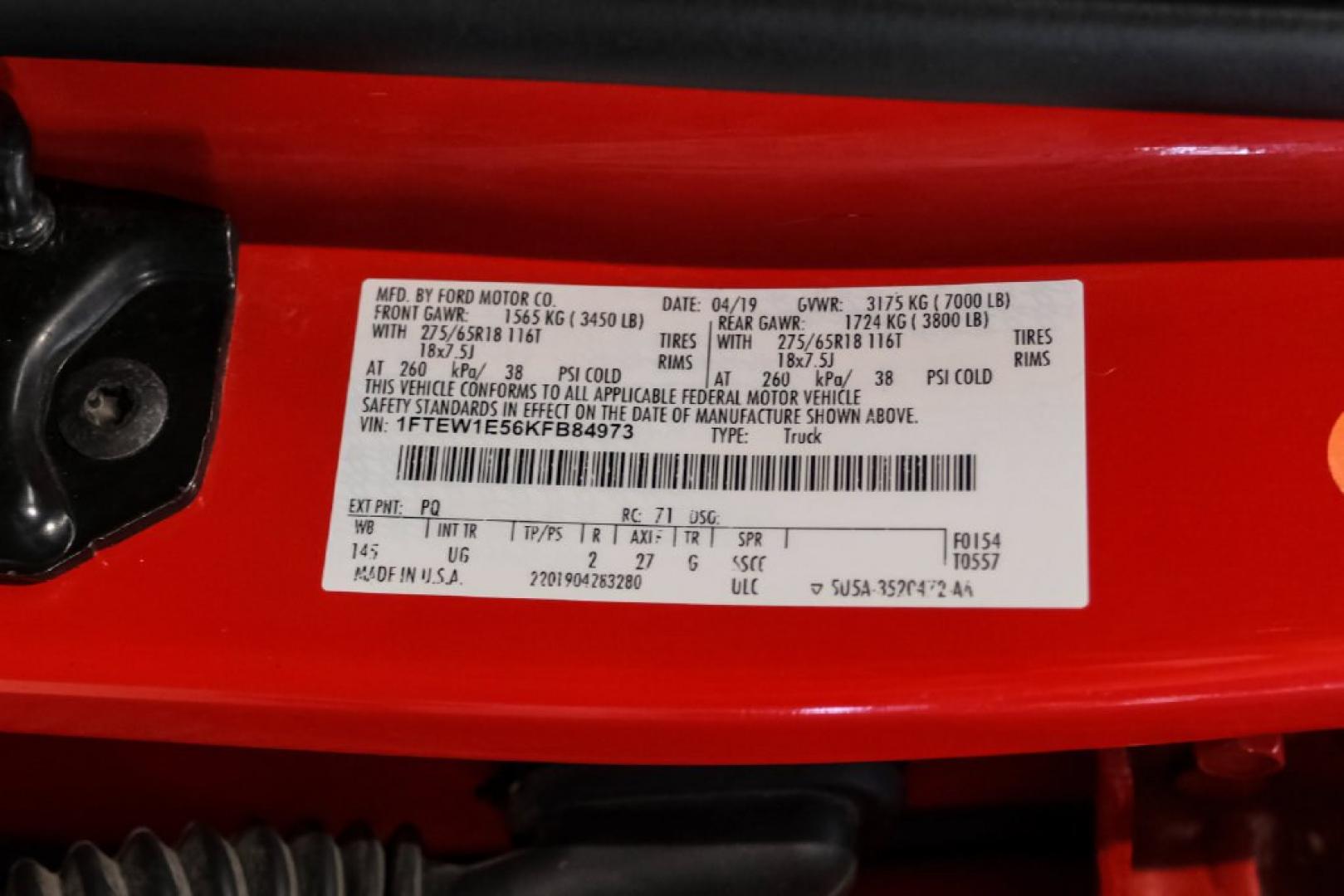 2019 Race Red /Medium Earth Gray Ford F-150 XLT (1FTEW1E56KF) with an 5.0L V8 engine, Automatic transmission, located at 15300 Midway Rd., Addison, TX, 75001, (972) 702-0011, 32.958321, -96.838074- Photo#54