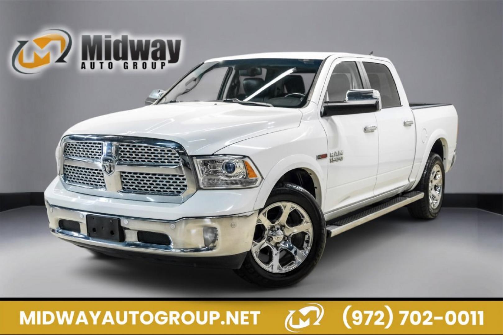 2018 Bright White Clearcoat /Black Ram 1500 Laramie (1C6RR7NM3JS) with an EcoDiesel 3.0L V6 engine, Automatic transmission, located at 15300 Midway Rd., Addison, TX, 75001, (972) 702-0011, 32.958321, -96.838074- Photo#0