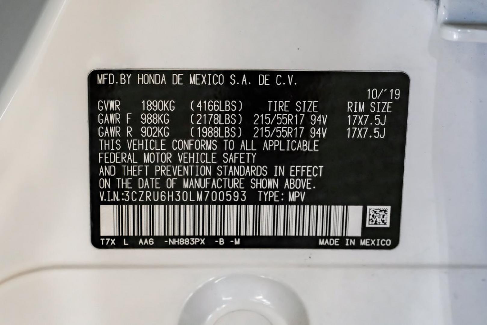2020 Platinum White Pearl /Gray Honda HR-V LX (3CZRU6H30LM) with an 1.8L I4 SOHC 16V i-VTEC engine, CVT transmission, located at 15300 Midway Rd., Addison, TX, 75001, (972) 702-0011, 32.958321, -96.838074- Photo#50