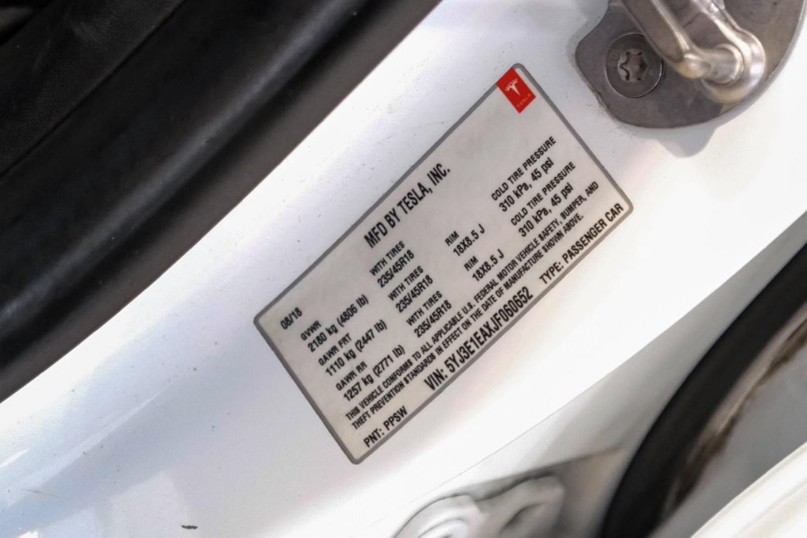 2018 Pearl White Multi-Coat /Black Tesla Model 3 Long Range (5YJ3E1EAXJF) with an Electric Motor engine, Automatic transmission, located at 15300 Midway Rd., Addison, TX, 75001, (972) 702-0011, 32.958321, -96.838074- Photo#48
