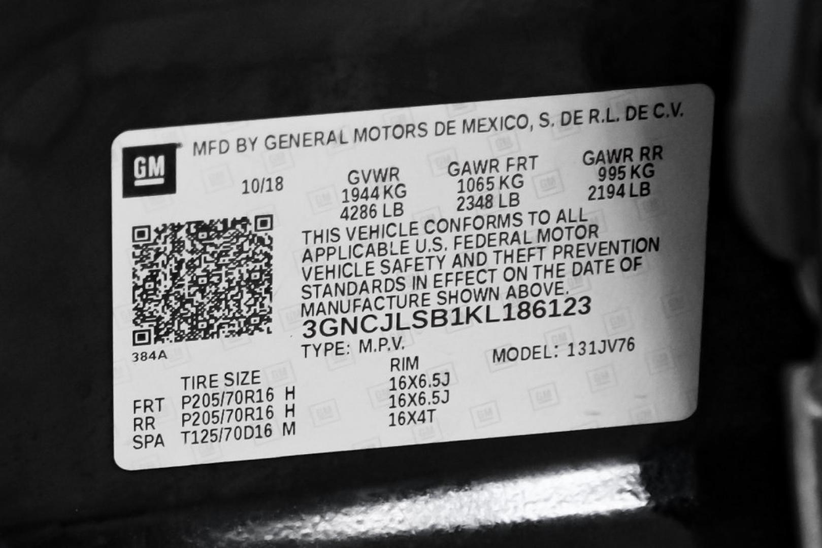 2019 Black Metallic /Jet Black Chevrolet Trax LT (3GNCJLSB1KL) with an ECOTEC 1.4L I4 SMPI DOHC Turbocharged VVT engine, Automatic transmission, located at 15300 Midway Rd., Addison, TX, 75001, (972) 702-0011, 32.958321, -96.838074- Photo#55