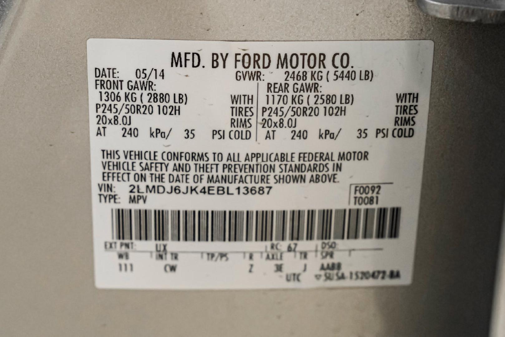 2014 Ingot Silver /Charcoal W/Black Piping Lincoln MKX Base (2LMDJ6JK4EB) with an 3.7L V6 Ti-VCT 24V engine, Automatic transmission, located at 15300 Midway Rd., Addison, TX, 75001, (972) 702-0011, 32.958321, -96.838074- Photo#57