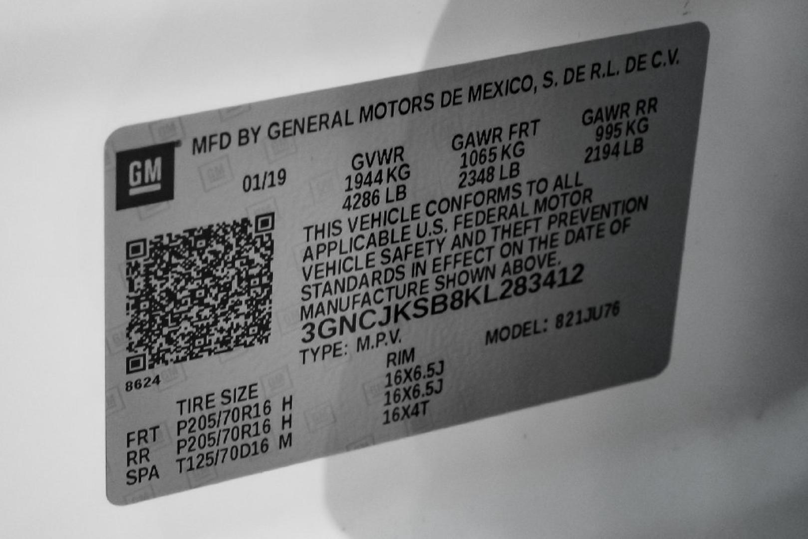 2019 Summit White /Black Chevrolet Trax LS (3GNCJKSB8KL) with an ECOTEC 1.4L I4 SMPI DOHC Turbocharged VVT engine, Automatic transmission, located at 15300 Midway Rd., Addison, TX, 75001, (972) 702-0011, 32.958321, -96.838074- Photo#65