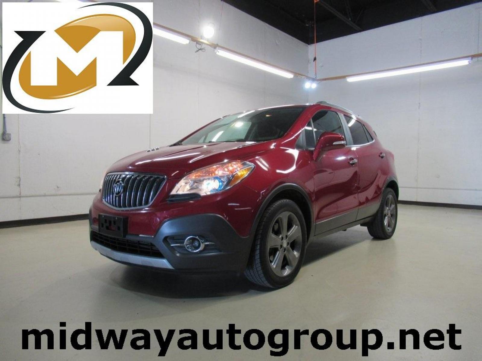 2014 Ruby Red Metallic /Ebony Buick Encore Leather (KL4CJCSBXEB) with an ECOTEC 1.4L I4 SMPI DOHC Turbocharged VVT engine, Automatic transmission, located at 15300 Midway Rd., Addison, 75001, (972) 702-0011, 32.958321, -96.838074 - HOME OF THE NO HAGGLE PRICE - WHOLESALE PRICES TO THE PUBLIC!! Bluetooth, Hands Free Connectivity, Navigation, Backup Camera, Leather Seats, Sunroof / Moonroof, Encore Leather, 4D Sport Utility, ECOTEC 1.4L I4 SMPI DOHC Turbocharged VVT, 6-Speed Automatic, FWD, Ruby Red Metallic, Ebony Leather.<br>< - Photo #0