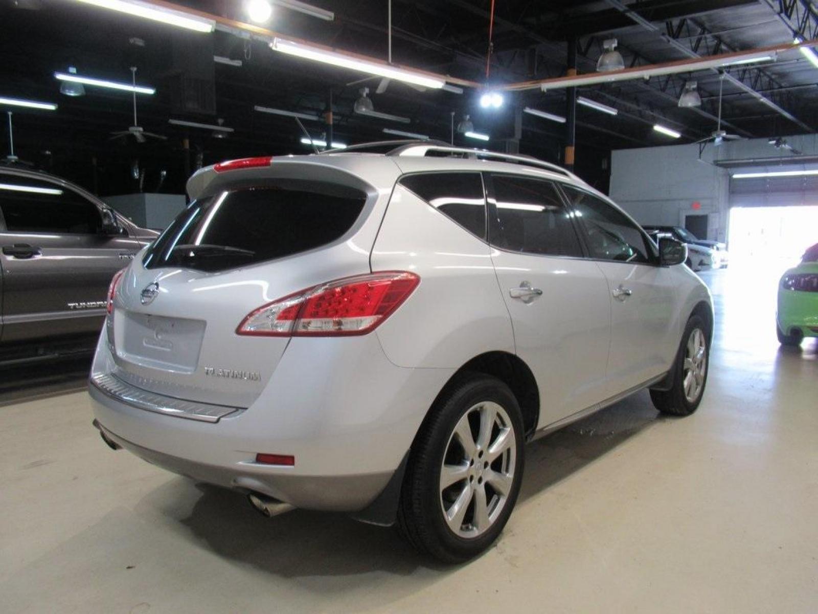 2014 Brilliant Silver Metallic /Black Nissan Murano Platinum (JN8AZ1MU7EW) with an 3.5L V6 DOHC engine, CVT transmission, located at 15300 Midway Rd., Addison, 75001, (972) 702-0011, 32.958321, -96.838074 - HOME OF THE NO HAGGLE PRICE - WHOLESALE PRICES TO THE PUBLIC!! Murano Platinum, 4D Sport Utility, 3.5L V6 DOHC, CVT with Xtronic, FWD, Brilliant Silver Metallic, Black Leather, 20'' Aluminum Alloy Wheels, ABS brakes, Alloy wheels, Compass, Electronic Stability Control, Front dual zone A/C, Heated do - Photo #2